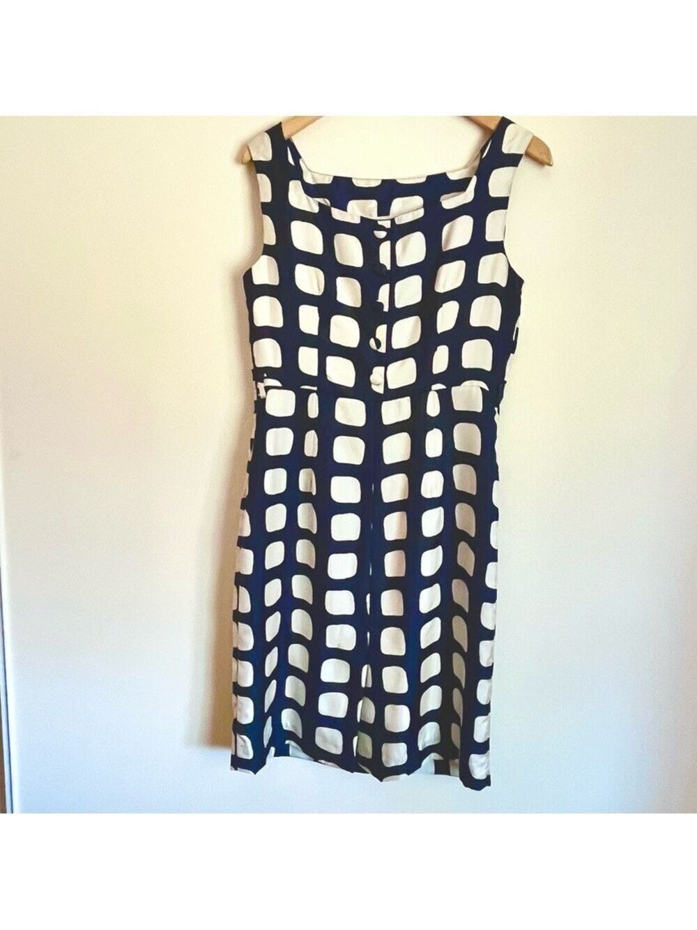 Milly of New York 100% Silk Navy White Geometric Sheath Dress Size 6/8 Italian - Picture 7 of 12